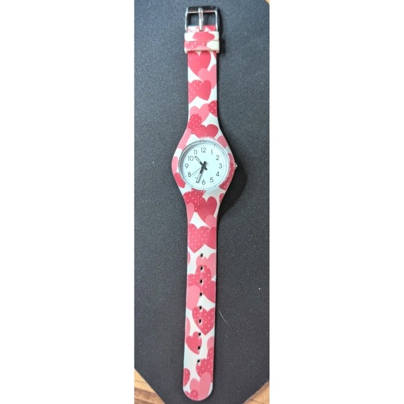 FMDNOV006‎ Women's Quartz Watch Red Hearts Pattern Silicone Band Japan Movement - Picture 2 of 6